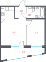 2 ккв (Евро) № 3 Корп.: 2.3 , Секция 1  в ЖК Город-спутник Южный