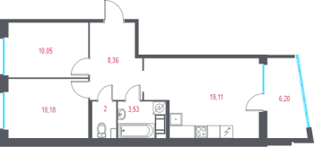 3 ккв (Евро) № 66 Корп.: 2.2 , Секция 2  в ЖК Город-спутник Южный