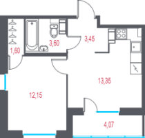 1 ккв № 62 Корп.: 2.1 , Секция 1  в ЖК Город-спутник Южный