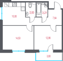 2 ккв № 5 Корп.: 4.1 , Секция 1  в ЖК Город-спутник Южный