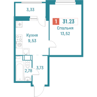 1 ккв № 536 Корп.: 3 , Секция 3  в ЖК Графика