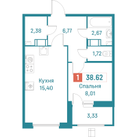 2 ккв (Евро) № 585 Корп.: 3 , Секция 3  в ЖК Графика