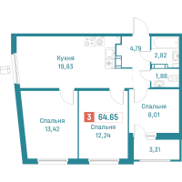 4 ккв (Евро) № 547 Корп.: 3 , Секция 3  в ЖК Графика