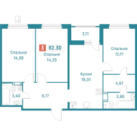 4 ккв (Евро) № 496 Корп.: 3 , Секция 3  в ЖК Графика