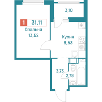 1 ккв № 551 Корп.: 3 , Секция 3  в ЖК Графика