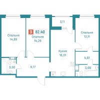 4 ккв (Евро) № 468 Корп.: 3 , Секция 3  в ЖК Графика