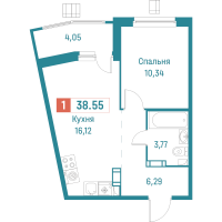 2 ккв (Евро) № 53 Корп.: 3 , Секция 1  в ЖК Графика