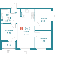 4 ккв (Евро) № 186 Корп.: 3 , Секция 1  в ЖК Графика