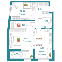 2 ккв № 740 Корп.: 1 , Секция 1.4  в ЖК Графика