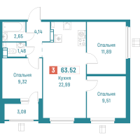 4 ккв (Евро) № 200 Корп.: 3 , Секция 1  в ЖК Графика