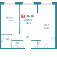 3 ккв (Евро) № 241 Корп.: 3 , Секция 2  в ЖК Графика