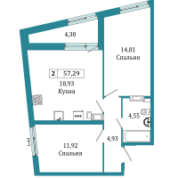 2 ккв № 502 Корп.: 1 , Секция 1.3  в ЖК Графика