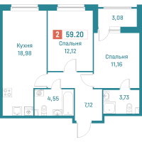 3 ккв (Евро) № 466 Корп.: 3 , Секция 3  в ЖК Графика
