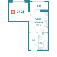 Студия № 113 Корп.: 3 , Секция 1  в ЖК Графика