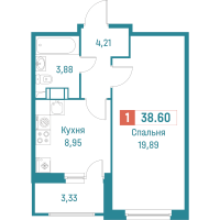 1 ккв № 374 Корп.: 3 , Секция 2  в ЖК Графика