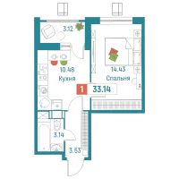 1 ккв № 526 Корп.: 2 , Секция 2  в ЖК Графика