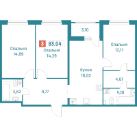 4 ккв (Евро) № 455 Корп.: 3 , Секция 3  в ЖК Графика