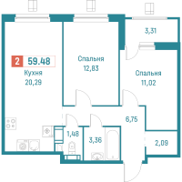 3 ккв (Евро) № 428 Корп.: 3 , Секция 2  в ЖК Графика