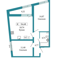 2 ккв № 488 Корп.: 1 , Секция 1.3  в ЖК Графика