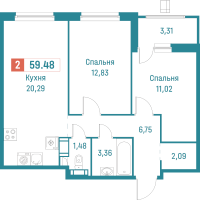 3 ккв (Евро) № 320 Корп.: 3 , Секция 2  в ЖК Графика