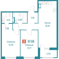 3 ккв (Евро) № 265 Корп.: 3 , Секция 2  в ЖК Графика