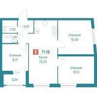 4 ккв (Евро) № 4 Корп.: 3 , Секция 1  в ЖК Графика