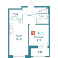 2 ккв (Евро) № 257 Корп.: 3 , Секция 2  в ЖК Графика