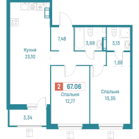 3 ккв (Евро) № 366 Корп.: 3 , Секция 2  в ЖК Графика