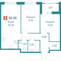 3 ккв (Евро) № 249 Корп.: 3 , Секция 2  в ЖК Графика