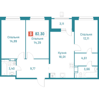 4 ккв (Евро) № 510 Корп.: 3 , Секция 3  в ЖК Графика