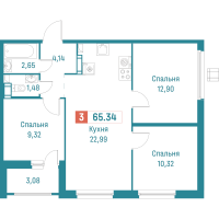 4 ккв (Евро) № 158 Корп.: 3 , Секция 1  в ЖК Графика