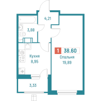 1 ккв № 410 Корп.: 3 , Секция 2  в ЖК Графика