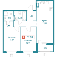 3 ккв (Евро) № 397 Корп.: 3 , Секция 2  в ЖК Графика