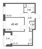 2 ккв № 111 Корп.: 1 , Секция 2  в ЖК Гранат