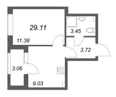 1 ккв № 448 Корп.: 1 , Секция 5  в ЖК Гранат