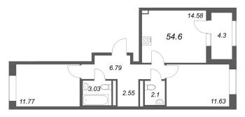 2 ккв № 305 Корп.: 1 , Секция 4  в ЖК Гранат