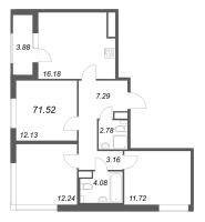 4 ккв (Евро) № 1077 Корп.: 6 , Секция 3  в ЖК Гранат