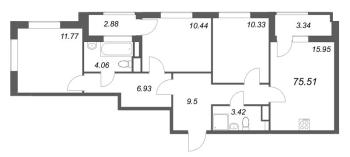4 ккв (Евро) № 711 Корп.: 3 , Секция 1  в ЖК Гранат