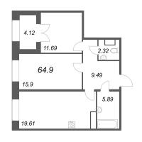 3 ккв (Евро) № 214 Корп.: 3 , Секция 3  в ЖК Grand View