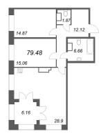 3 ккв (Евро) № 287 Корп.: 5 , Секция 5  в ЖК Grand View