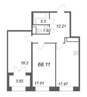 3 ккв (Евро) № 359 Корп.: 6 , Секция 6  в ЖК Grand View