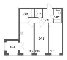 3 ккв (Евро) № 416 Корп.: 8 , Секция 8  в ЖК Grand View
