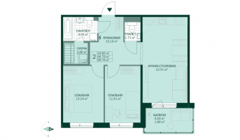 3 ккв (Евро) № 4.5.20 Корп.: 4.5 , Секция 1  в ЖК Grona Lund
