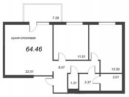 3 ккв (Евро) № 4.6.7 Корп.: 4.6 , Секция 1  в ЖК Grona Lund