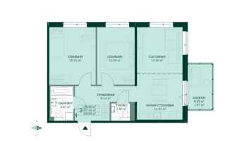 3 ккв (Евро) № 4.5.26 Корп.: 4.5 , Секция 1  в ЖК Grona Lund