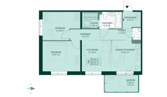 3 ккв (Евро) № 4.5.14 Корп.: 4.5 , Секция 1  в ЖК Grona Lund