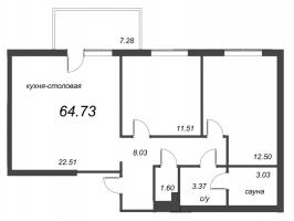 3 ккв (Евро) № 4.6.1 Корп.: 4.6 , Секция 1  в ЖК Grona Lund