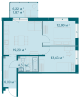 3 ккв (Евро) № 4.7.7 Корп.: 4.7 , Секция 1  в ЖК Grona Lund
