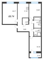 3 ккв № 285 Корп.: 1-2 , Секция 6  в ЖК ID Kudrovo II