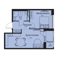 2 ккв (Евро) № 120 Корп.: 1-3 , Секция 2  в ЖК ID Kudrovo II